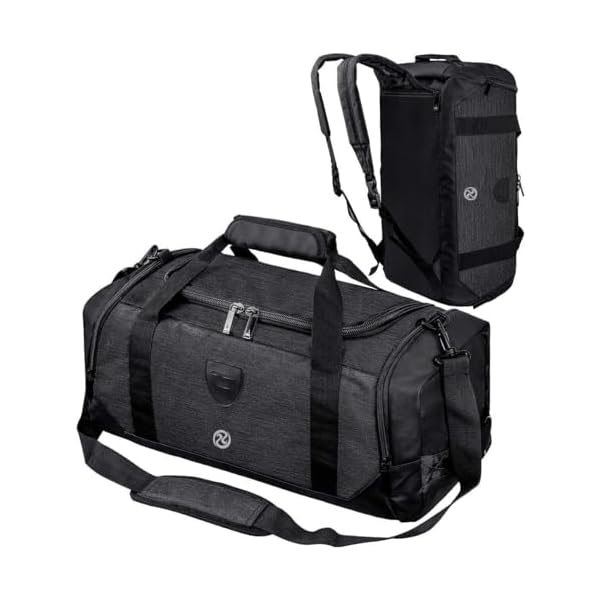 Gym Duffle Bag Backpack Waterproof Sports Duffel Bags Travel Weekender Bag for Men Women Overnight Bag with Shoes Compartment Black-Perfect Fathers Day Gifts for Dad/Men/Husband