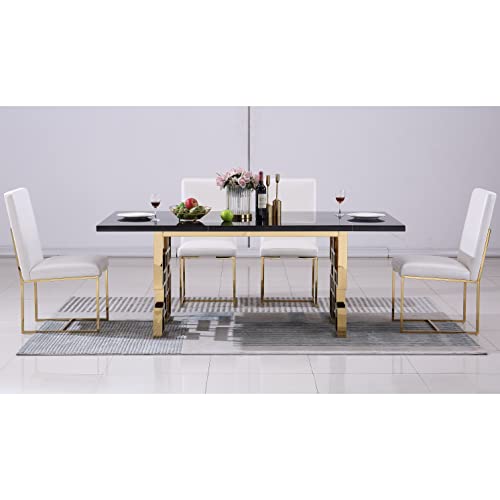 Azhome White Faux Leather Dining Chair, Mid-Century Modern Upholstered Dining Room Chairs Set Of 6, Gold Mirror Stainless Steel Legs #TOP7