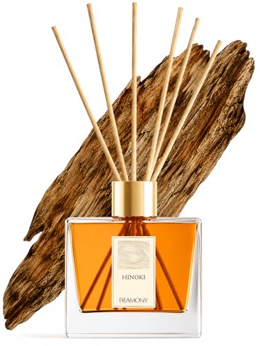 FRAMONY Hinoki Reed Diffuser - Luxury Japanese Ryokan Hotel Scent, Zen Forest Cypress & Cedarwood Fragrance, Home Spa Aromatherapy Gift Set, 6.4 fl oz (Hinoki Wood)