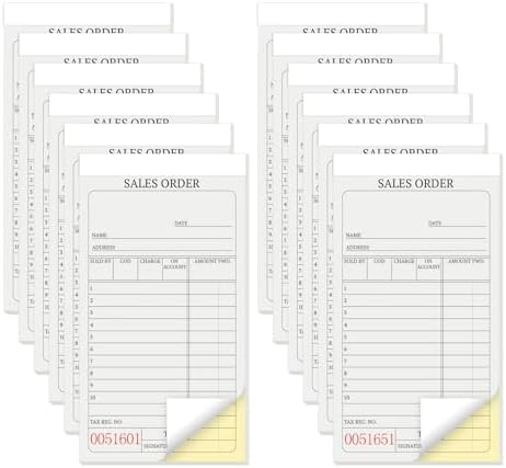 suituts 12 Pack Sales Order Book, 3.5 x 6.5 Inch 2-Part Carbonless Sales Receipt Form, Numbered Duplicate Invoice Booklet for Business(50 Set per Pack)