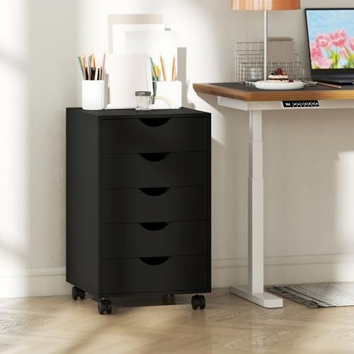 Caisson Bureau Mobile 5 Tiroirs MDF Noir, HOMCOM