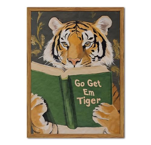 Framed Funny Tiger Reading Wall Art
