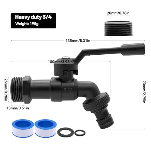 AIMEKE 3/4 Zoll Wasserhahn Garten Messing Kugelhahn Aussen Frostsicher -20℃ Auslaufhahn Hitzebeständig 120℃ Außenwasserhahn mit Schlauchanschlüsse (Schwarz)
