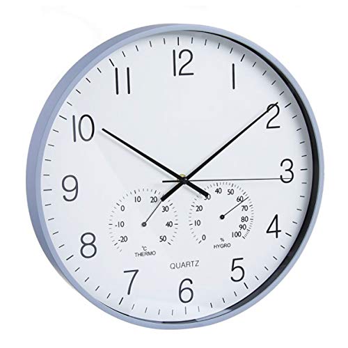 Vidal Regalos Reloj Pared Madera Redondo Gris Blanco con Termometro e Higrometro 40 cm Cover