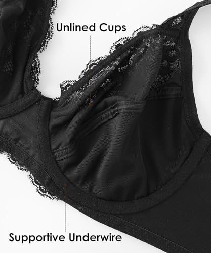 Image of Women's Soft Lace Bras for Women Full Coverage Minimizer Bras for Women Underwire Unlined Support Sexy Bra