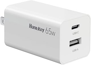 65W USB C Charger,Huntkey GaN Fast Charger USB C Charger Block 2 Port PPS PD Charger Type C+USB A USB Wall Charger Compatible with MacBook Pro/Air, iPad,iPhone 14/13/12,Galaxy S22/S21,Pixel,Laptops