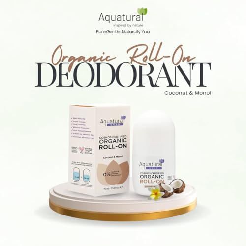 Image of Organic Deodorant Women & Men Roll On, Natural Formula for Sensitive Skin, Long-Lasting Odor Protection 2.53 Fl Oz, Pack of 2, Coconut Monoi