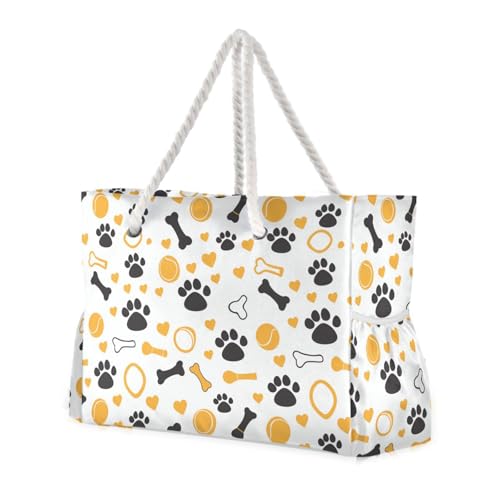 JUNZAN Cute Paw Prints Beach Tote Bag with Handles Swim Pool Bag Beach Totes Bags for Women with Waterproof Pockets