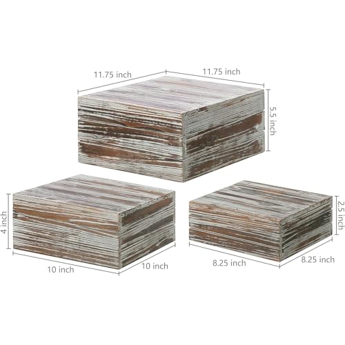 MyGift 3 Piece Rustic Solid Torched Wood Dessert Cake and Cupcake Stand, Decorative Box Display Risers by MyGift - Image 4