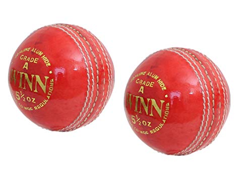 CW Winn Red Cricket Ball Seasoned Cricket Leather Ball Cricket Leather Ball of Four Piece Construction Waterproof (Pack of 12)