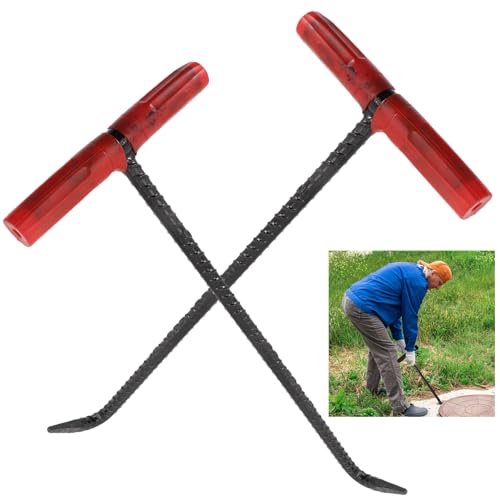 Oracra T- Lift Sewer Manhole Cover Hook - 2pcs, Heavy Duty Pulling Gully Drain Grate Hooks, Roller Trampoline Spring Tool for Gutter/Septic/Shutter Door (Size : 1/2