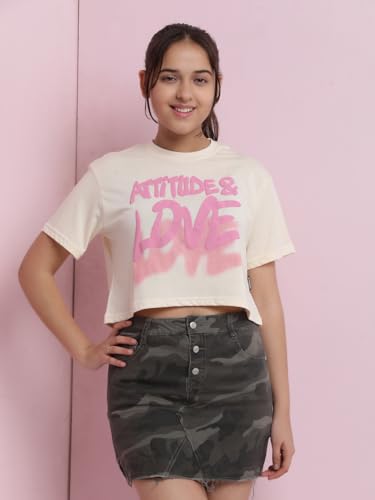Image of Li'l Tomatoes Girls Crop T-Shirt | 100% Cotton | Graphic Printed Summer Top | Soft & Breathable Casual Wear | 7-16 Years