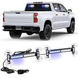 XRIDONSEN 2x 10.7 inch Blue White Emergency Lights 24 LED Warning Flashing Safety Side Window Front/Rear Windshield Strobe Lights Grill Surface Mount for Police Firefighter Ambulance Vehicles Trucks