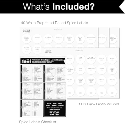 Image of SAVVY & SORTED - Round Spice Labels for Spice Jar Lids, 140 Spice Jar Labels for Spice Containers, Spice Labels - Spice Organization Labels, Herb Seasoning Labels, Pantry Labels for Jars