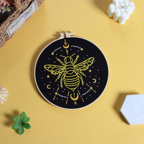 Image of Louise Maelys 3 Sets Tarot Embroidery Kits for Beginners,Cross Stitch Kit for Adults,Crewel Starters Needlepoint with Moon, Butterfly, Bee and Moth Pattern and Tool