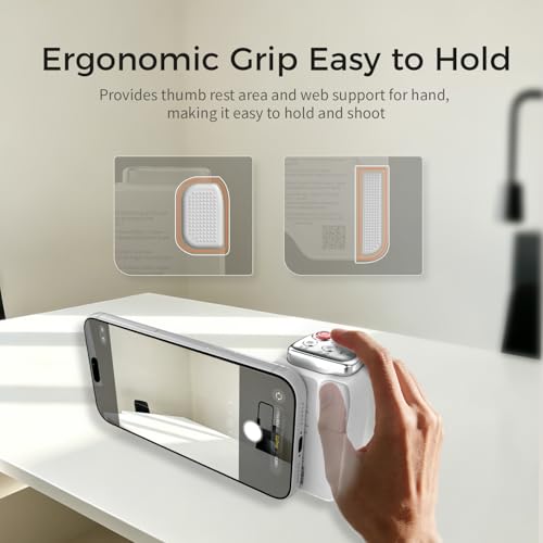 Image of Upgraded Mag-Safe Magnetic Camera Handle Grip with Extended Magnetic Phone Mount with Carabiner & Thumb Rest, Detachable Rechargeable Shutter Remote Compatible with iPhone Pro Max for Video Calls /TK