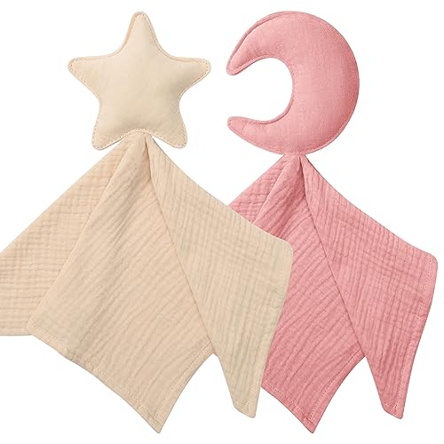 Image of Premium Soft Muslin Cotton Newborn Baby Loveys Security Blanket Muslin Soft & Breathable, Star & Moon Lovies for Baby New Born Boy Girl Unisex Baby Unique Neutral Presents for Babies Newborn Toddler