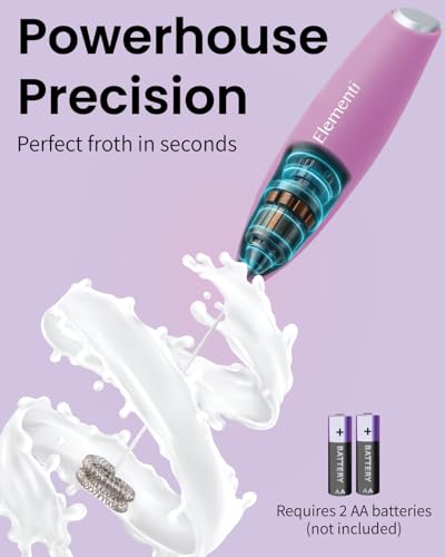 Image of Elementi Milk Frother Wand - Easy to Use Handheld Electric Stirrer for Powder Drinks, Durable & Powerful Coffee Whisk & Protein Powder Mixer Wand, Hand Frother, Coffee Stirrers Electric (Pastel Pink)