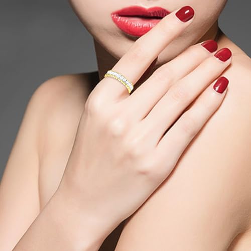 Uloveido Platinum Plated Rectangular Cut Cubic Zirconia Pave Eternity Band Ring for Women Y17902