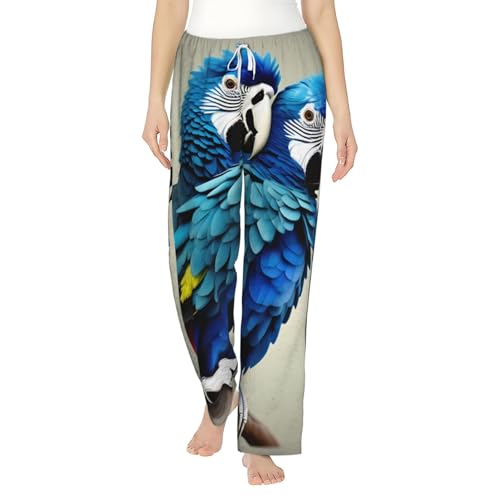 Pantalon de pyjama femme perroquet bleu à offrir en cadeau de vacances douillet