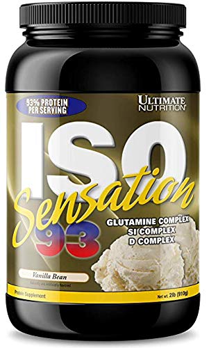 Ultimate Nutrition Iso Sensation 93 with Glutamine, Whey Protein Isolate Powder, 30 Grams of Protein, Low Carb Protein Shakes, Keto Friendly, 2 Pounds, Vanilla Bean Flavoured