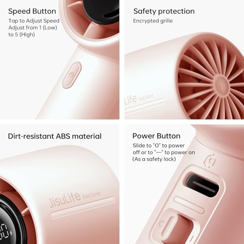 Image of JISULIFE Handheld Turbo Fan Life10s, 5000mAh Rechargeable Portable Fans,Up to 28 Hours Working,5 Speed Strong Wind,Personal Mini Fan for Travel Outdoor Camping Beach Makeup(pink)