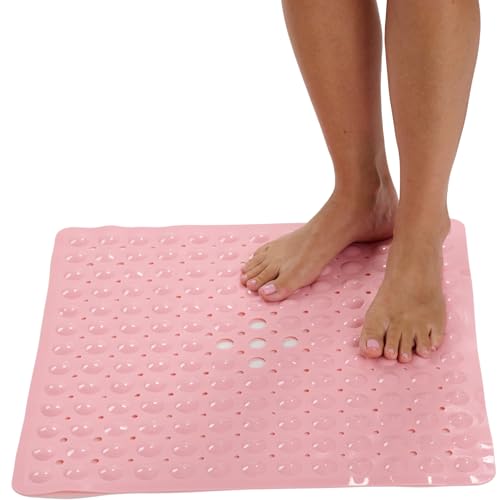 Image of ENKOSI Square Shower Mat - 21 x 21 Inch Non-Slip Mat with Suction Cups and Drain Holes - Anti-Slip Square Bathroom Bathtub Shower Mats for Inside Shower (21x21 Baby Pink)