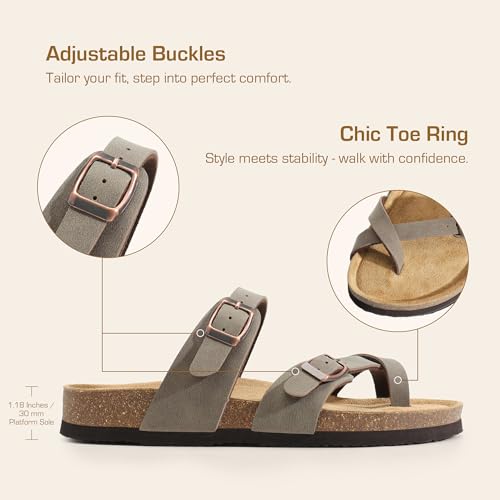 DREAM PAIRS DREAM PAIRS Women's Thong Slide Sandals with Cork Footbed Open Toe Adjustable Slip On Slippers Comfort Flat Sandals for Summer,Size 10,Brown,SDSS2405W