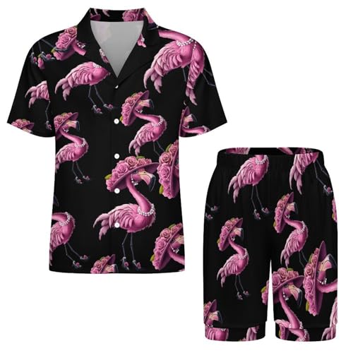 Beautiful Flamigos Lady Mens Pajamas Set Short Sleeve Sleepwear Summer Pjs Sets 2 Piece Loungewear Nightwear3