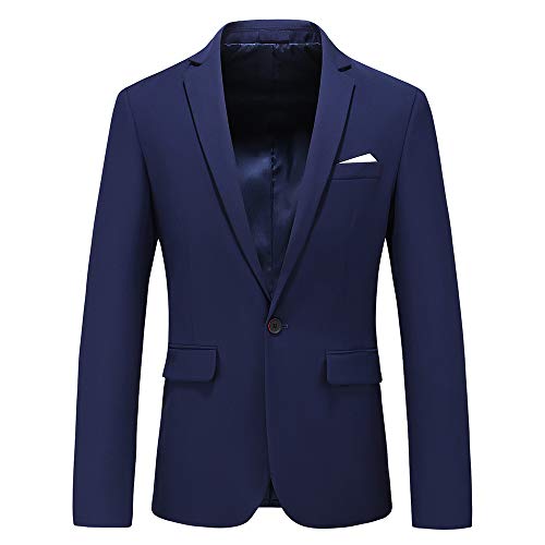 UNINUKOO Herren Jacke Slim Fit Casual Blazer Ein Knopf gekerbtes Revers Umlegekragen Anzugjacke Blazer, navy, 52 Cover