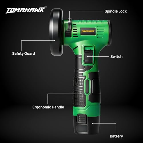 Image of TOMAHAWK CMG-12B Mini Cordless Angle Grinder 75mm / 3 inch- 2 x 1.5 Ah, 12V Powerful DC Motor, 19500 RPM With Abrasive Wheels for Cutting, Grinding & Polishing Metal, Marble & Stone