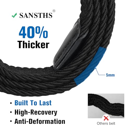 Image of SANSTHS 2 Pack Stretch Braided Elastic Belt for Men, 1 3 /8 inch Elastic Woven Belts Mens Stretch Belt for Casual Golf Jeans