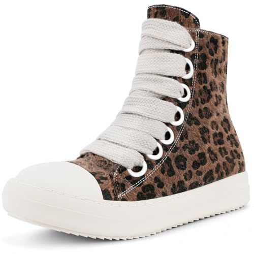 Image of IMPREMEY Women's High Top Sneakers Lace Up PU Leather Shoes with Thick Soles and Zipper, Fashionable Walking Shoes