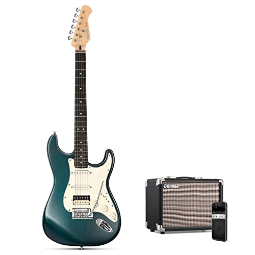 Donner Electric Guitar Solid Body with 10W Guitar Amplifier, Electric Bass Guitar Amp Protable with APP Effector Input for Recording，Acoustic Guitar Combo Practice Amp Protable M-10 with Distortion To