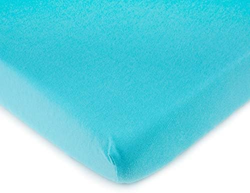 SheetWorld Fitted 100% Cotton Jersey Pack N Play Sheet Fits Graco Square Play Yard 36 x 36, Solid Aqua, Made in USA