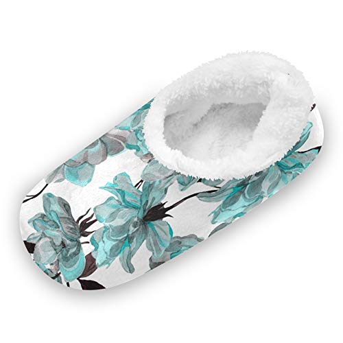 TropicalLife LUCKYEAH - Pantuflas de casa con diseño de rosas florales para mujeres y hombres, zapatillas de pies peludos, cómodas y cálidas de espuma viscoelástica para interiores y exterio