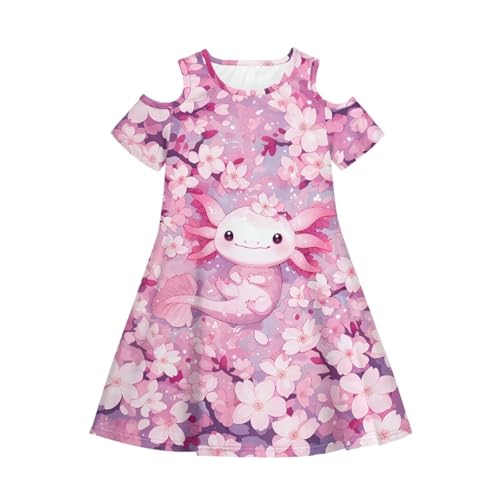 Girls Casual Dress Size 3-14 Trendy Short Sleeve Cold Shoulder Dresses Flowy A Line Sundress for School Travel