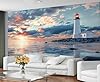 YXQAIED White Lighthouse Wallpaper, Ocean Wallpaper for Living Room, Coastline Bedroom Wall Paper, Not Self Adhesive Nautical Theme 3D Large Mural & Home Decor Poster, 366x254cm #3