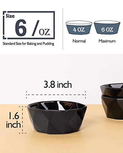 Delling 6 OZ Souffle Dishes Set - Ceramic Black Souffle Dish - Dessert/Snack Bowls for Kitchen, Souffle, Pudding, Creme Brulee, Ice Cream, Snack - Bowls Set of 6 Oven Safe - Image 4