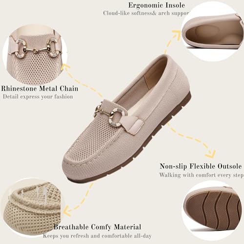 Image of Women's Knit Slip On Loafers - Breathable Mesh Flats with Memory Foam Insole & Arch Support, Non-Slip Comfortable Shoes for Work Office Commute, Driving, Casual Daily Walking (Wide Foot Friendly)