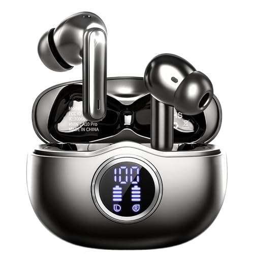 Fhumsh Wireless Earbuds, Bluetooth 5.3 Headphones HiFi Stereo 50H Playback LED Digital Display Ear Buds with ENC Noise Canceling Headset, IPX7 Waterproof Earphones for Gym/Running/Work (DeepBlack)