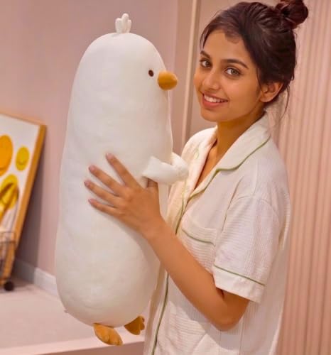 Image of Tickles Cute Chick Soft Stuffed Plush Bolster Pillow Cushion for Boys & Girls Birthday Gift Sofa Room Decor (Size: 45 cm Color: White)