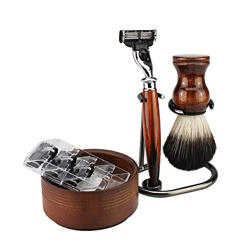 Manuelle elektronische Bauteile Men Shaving Kit Haarentfernung Rasierpinsel + Rasierer Halter-Standplatz + Holz Griff Rasiermesser Rasierpinsel Set