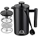 vancasso Cafetera Francesa, 1L/ 8 Tazas Cafetera Émbolo de Acero Inoxidable 304 con Triple Filtros y 1 Cuchara para Hogar Oficina Negro (Grande)
