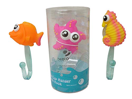 Desconocido Set 3 TOALLEROS Percha Ventosa Colgador Gancho Colgar BAÑO Infantil PEZ Estrella MAR Caballito MAR Variado