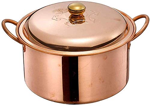 TSTSM Olla de Sopa y Estofado de Cobre Hecha a Mano - Cazuela Profunda para Estufa de Gas - Sartén Gruesa - 22CM