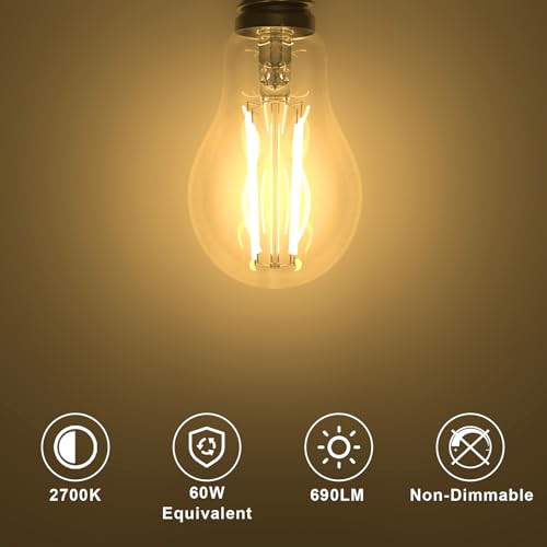 LUTW E27 Vintage Light Bulbs, 6W E27 Edison Screw Bulb Warm White 2700K, 60W Equivalent, LED Bulb Non-dimmable - Image 3