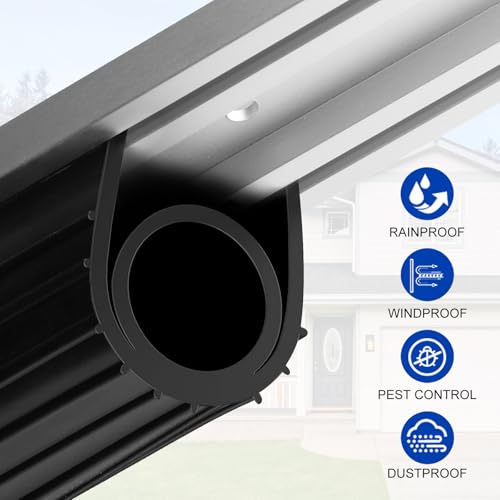 Image of DGSL Garage Door Seals Bottom Rubber Weather Stripping Kit Seal Strip Replacement, Weatherproof Threshold Buffering Sealing Rubber 5 /16 Inch T Ends (10 FT, Black, U+O)
