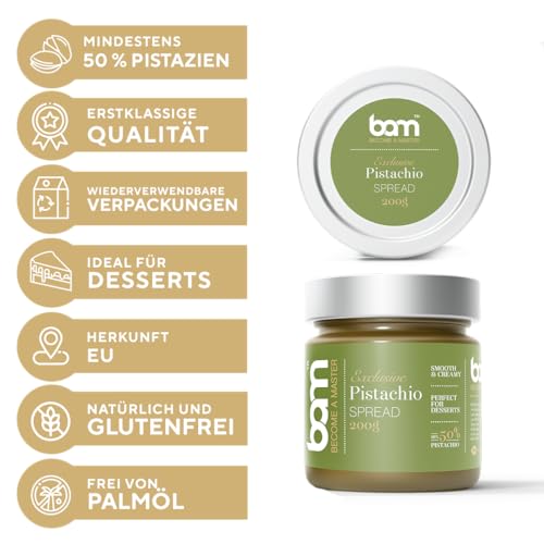 BAM Aufstriche, ohne Palmöl, Paste für Desserts, glatt und cremig, 200 Gramm (Pistazien)