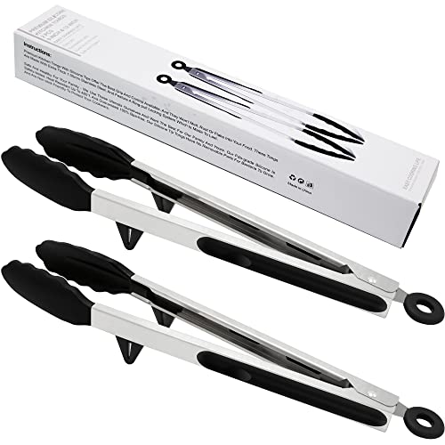 Grillzange Silikon, 34cm Lang Küchenzange mit Silikon Spitze Hitzebeständig BPA Free, Antihaft V-Tong Klick Verriegelbare Edelstahlgriff Grillzange für Kochen, Grillen, Buffet Cover